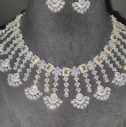 Yellow American Diamond Necklace with earrings