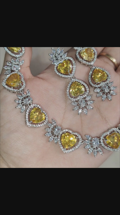 Yellow American Diamond Necklace with Earrings