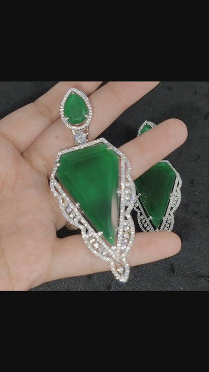 Ritta's EarLuxe Emerald Green Doublets American Diamond Earrings