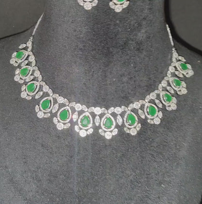 Green American Diamond Necklace with Earrings