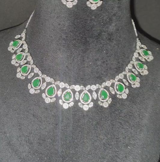 Green American Diamond Necklace with Earrings