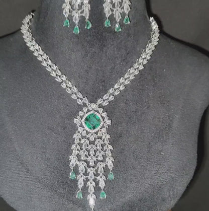 Rama Green American Diamond Necklace with Earrings