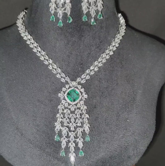 Rama Green American Diamond Necklace with Earrings