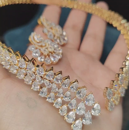 Front Open Designer American Diamond Necklace with Earrings