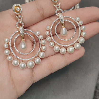 AD Pearls Earrings with Golden Polish