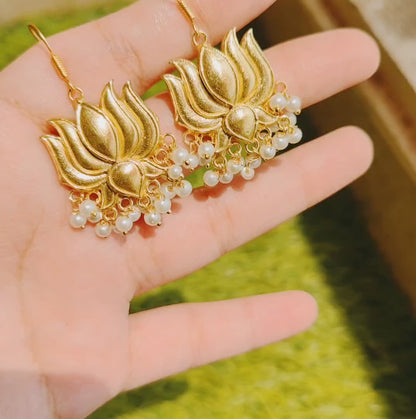 Golden Lotus Brass Earrings