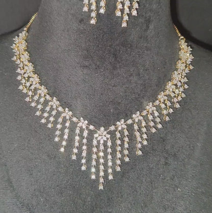 Golden Polish American Diamond Necklace with Earrings