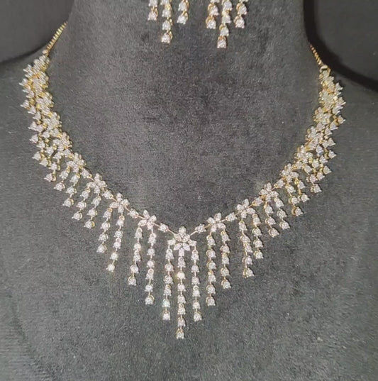 Golden Polish American Diamond Necklace with Earrings