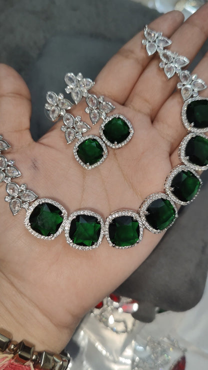 Emerald Green American Diamond Necklace