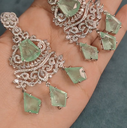 Ice Green / Mint Green Doublet American Diamond Earrings