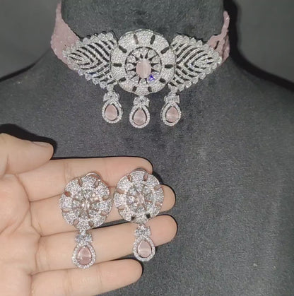 Baby Pink American Diamond Chokar With Crystals
