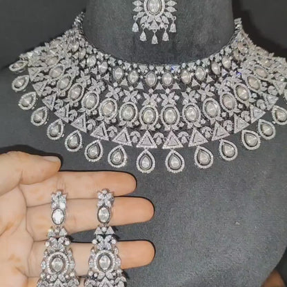 Ritta's Collections Bridal Chokar Necklace with Earrings and Maangtikka, Antique Polish Victorian black polish, swipe for video