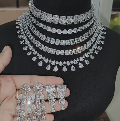 Ritta's Collection's Combo of 2 American Diamond Necklace Set, Chokar + 4 layer necklace Set