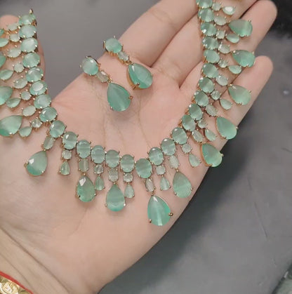Mint Green Necklace with Golden Polish, Swipe for video