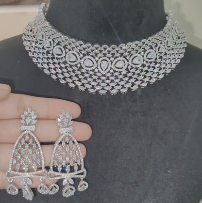 American Diamond Chokar Necklace with Earrings
