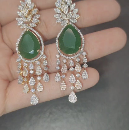 Ritta's EarLuxe High Gold Polish Emerald Green American Diamond Earrings