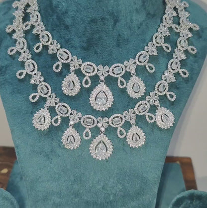 Double Layer American Diamond Necklace with Earrings