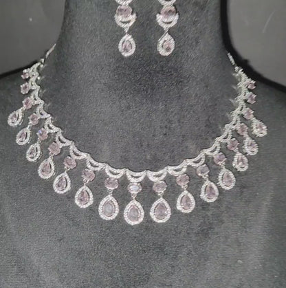 Blush Pink American Diamond Necklace with Earrings