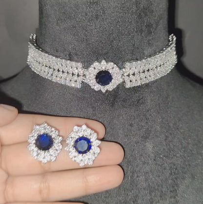 Blue American Diamond Chokar with Earrings