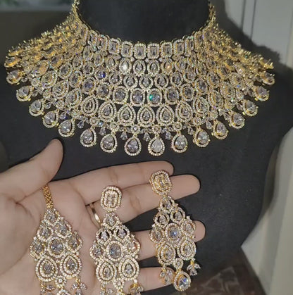 Ritta's Collections, Premium Golden Polish Bridal Chokar with Earrings and Maangtikka, Swipe for video