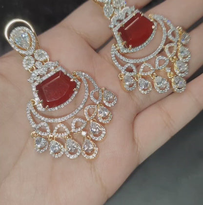 Ritta's EarLuxe Ruby Pink American Diamond Earrings with High Gold Polish, swipe for video