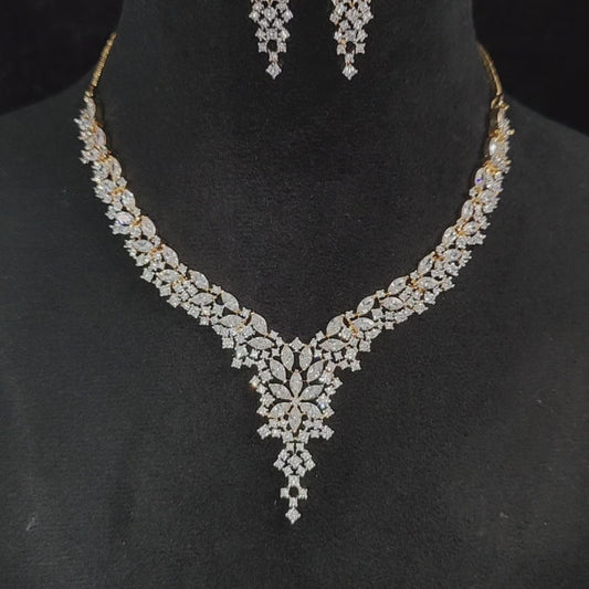 Gold Plated American Diamond Necklace Set, Product Code RC102