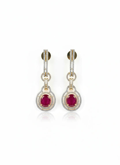 Ritta's EarLuxe Golden Polish Ruby Pink Earrings (Ganga Jamuna 2 tone Polish)