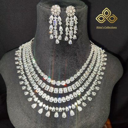4 Layer American Diamond Necklace Set with Earrings