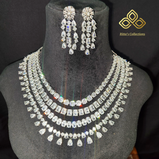Ritta's Collections Exclusive 4 Layer American Diamond Necklace Set with Earrings