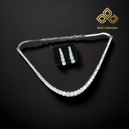 Ritta's Solitaire American Diamond Necklace with Earrings, A Must Buy, swipe for video
