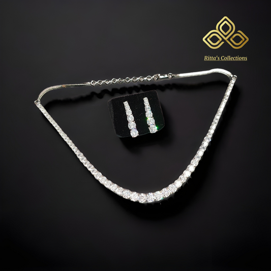 Ritta's Solitaire American Diamond Necklace with Earrings, A Must Buy, swipe for video