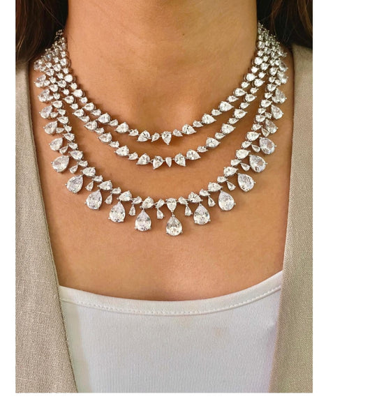 3 Layer American Diamond Necklace with Earrings