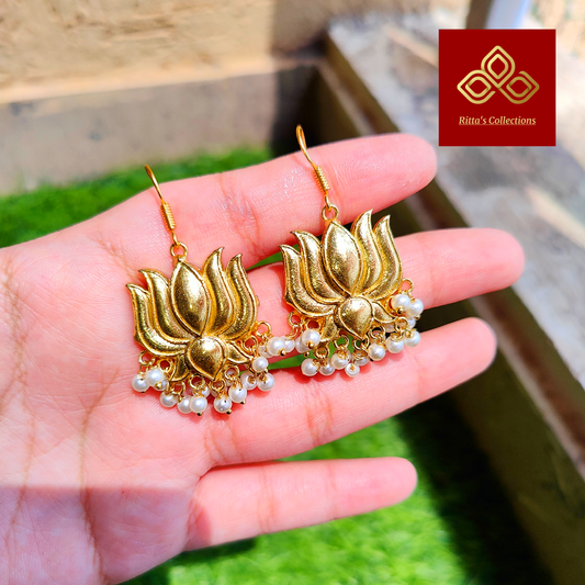 Golden Lotus Brass Earrings