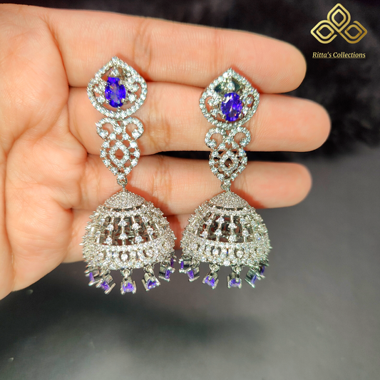 Purple Lavender American Diamond Jhumka Earrings