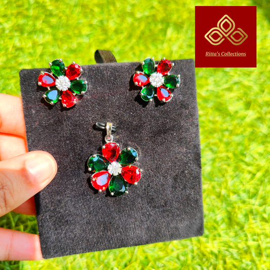 Multicolor Red & Green Pandent Set