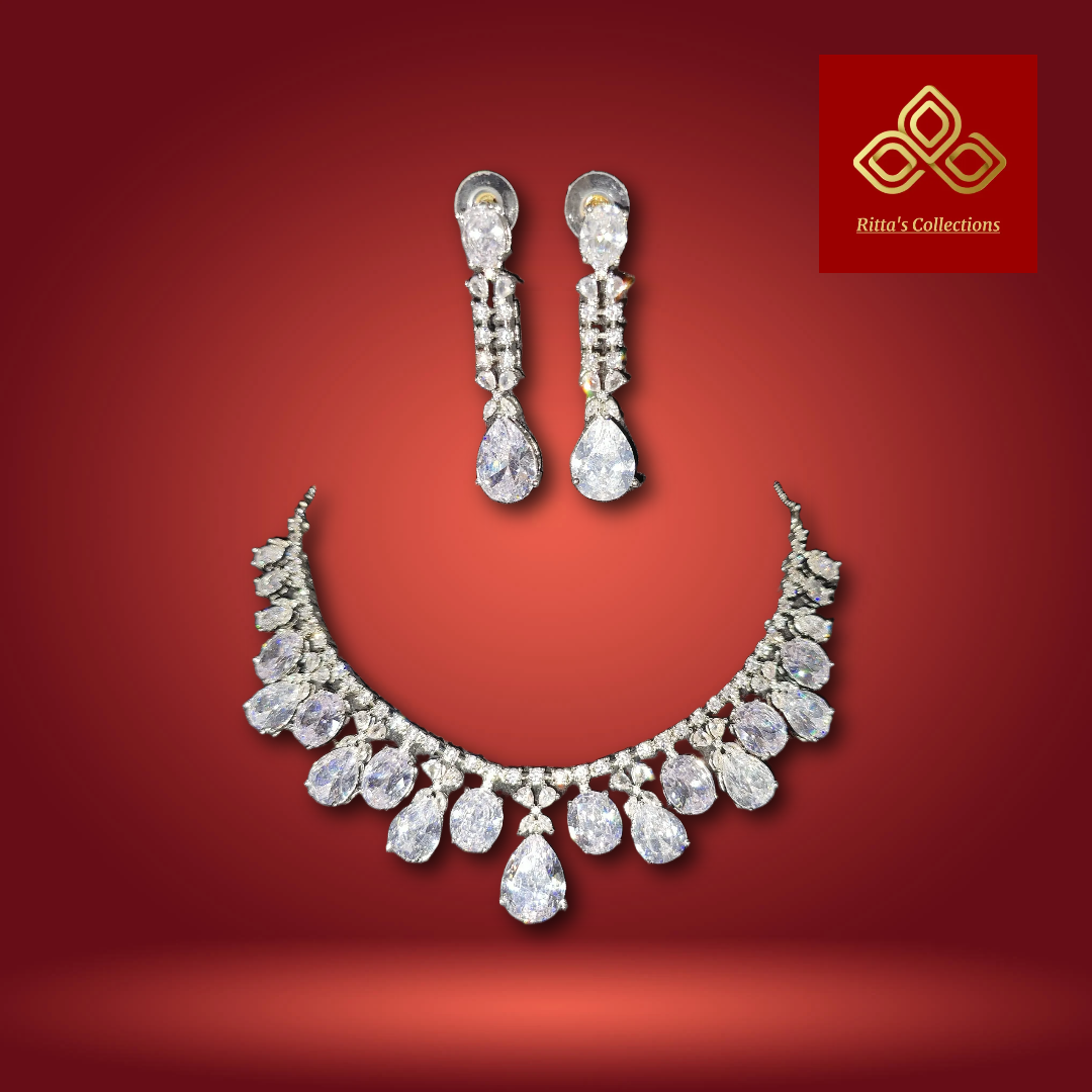 AAA Quality American Diamond Necklace with Earrings