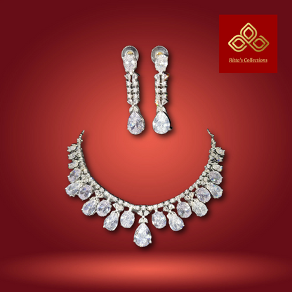 AAA Quality American Diamond Necklace with Earrings