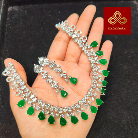 Emerald Green American Diamond Necklace