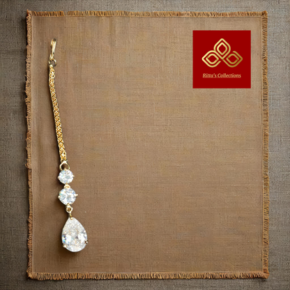Golden Polish AAA Quality American Diamond Maangtikka