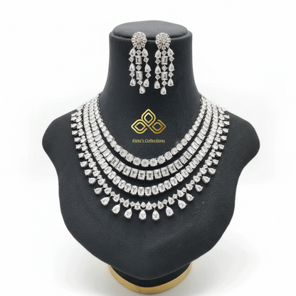 4 Layer American Diamond Necklace Set with Earrings