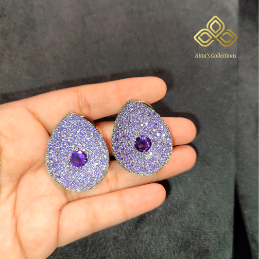 Purple Lavender American Diamond Studs Earrings with Invincible Setting
