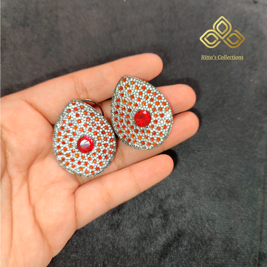 Premium Invincible Setting American Diamond Studs, Shade of Orange