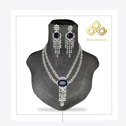 AAA Quality Blue American Diamond Necklace with Earrings