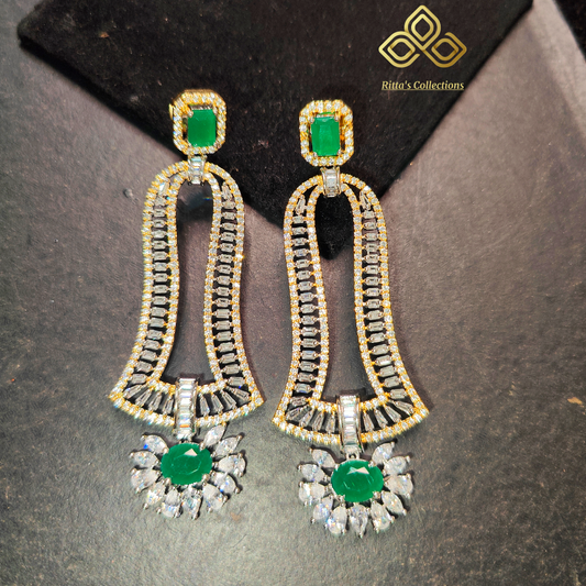 Ritta's EarLuxe dual tone Ganga Jamuna Polish American Diamond Earrings