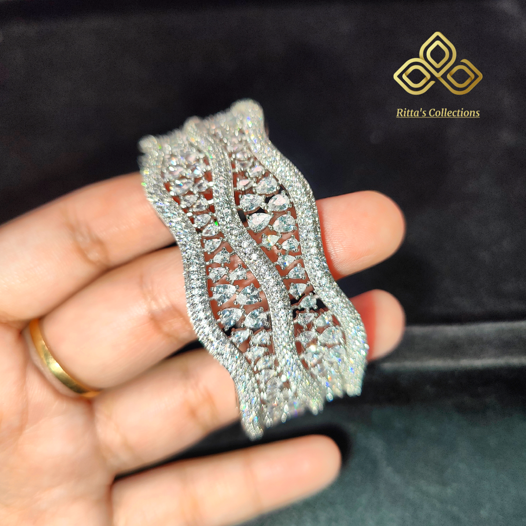 Rhodium plated Openable American Diamond Bangle Kada Bracelet