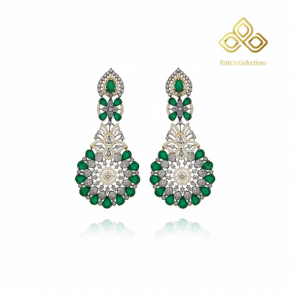 Emerald Green Earrings with Dual Tone Victorian Polish