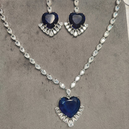 Blue Heart American Diamond Necklace with Earrings