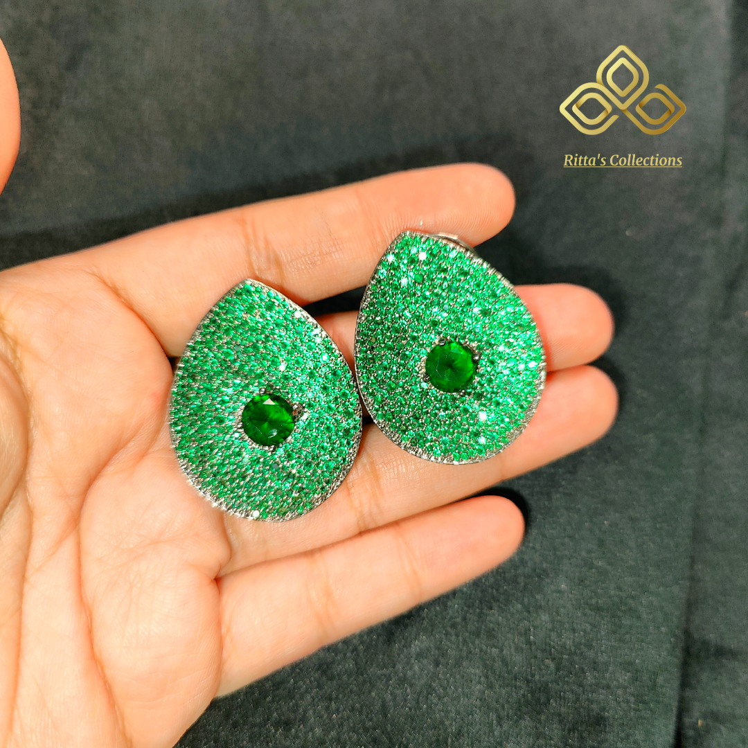 Green American Diamond Studs Earrings with Invincible Setting