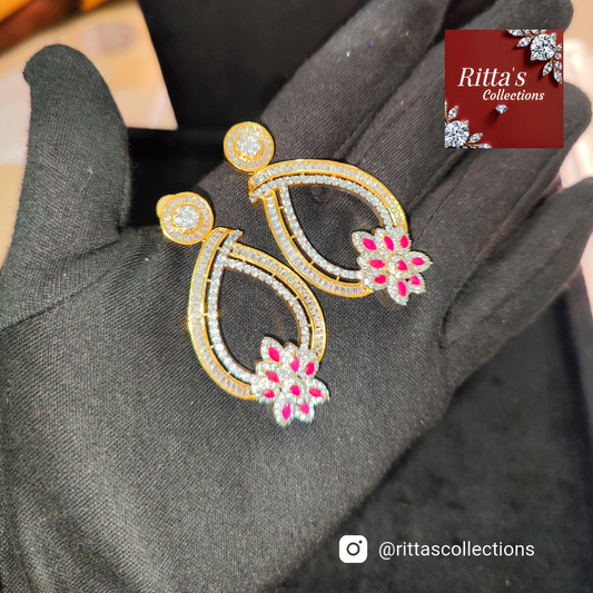 Ruby Pink Golden AD Earrings