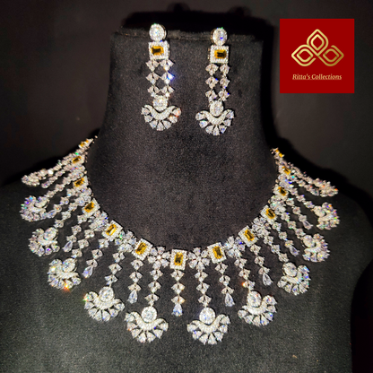 Yellow American Diamond Necklace with earrings